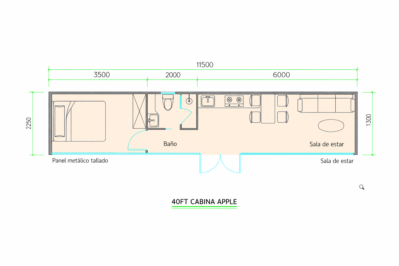 Plano Cabina Apple 40FT