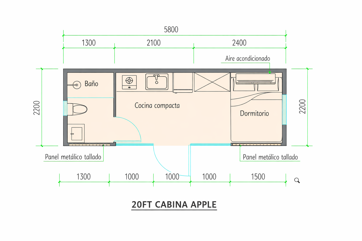 Plano Cabina Apple 20FT